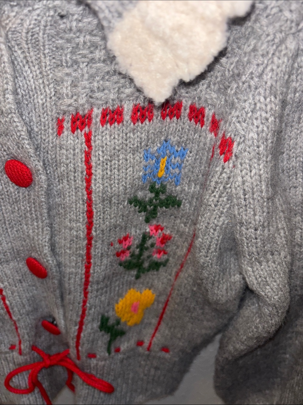 Zara Cottagecore Boho Embroidered Cardigan Sweater Gray Floral Women’s Medium - Picture 6 of 9